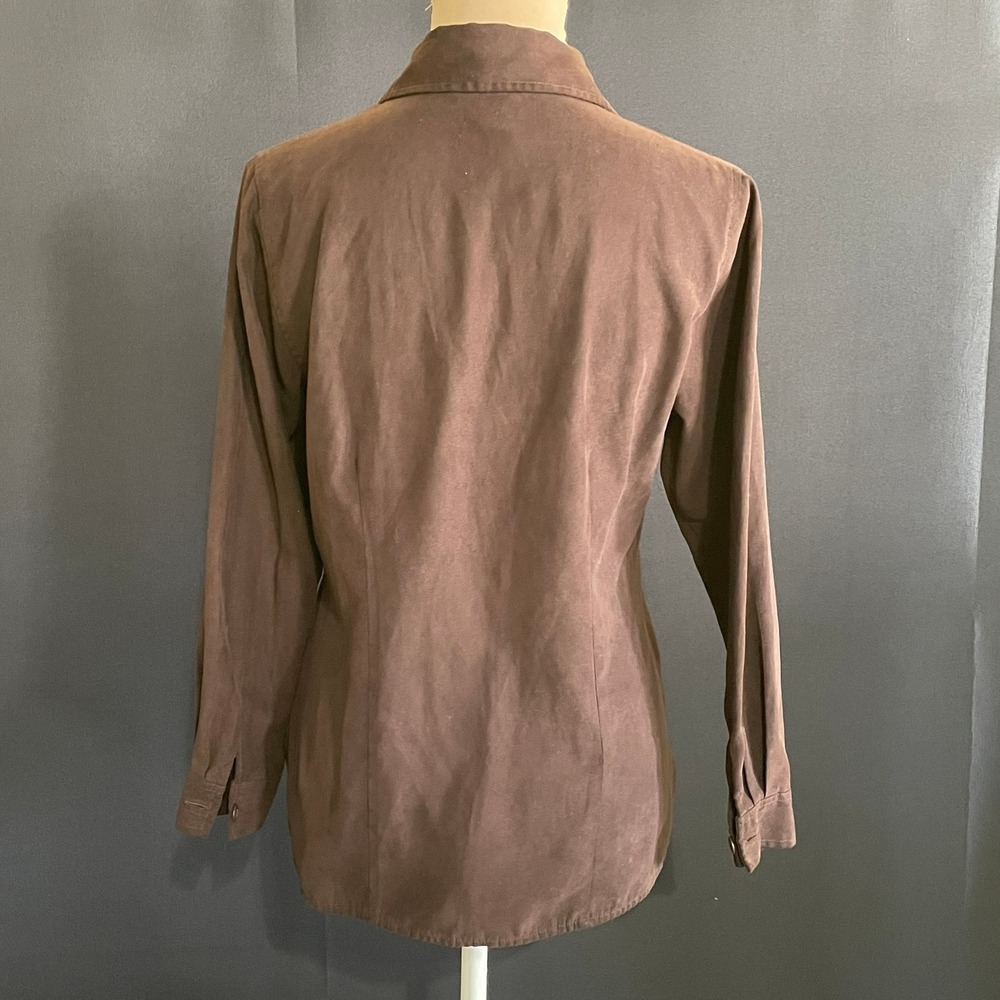 Petite Sophisticate Button Up Shirt Womens P Brown Good Faux Suede Pockets - Picture 4 of 7